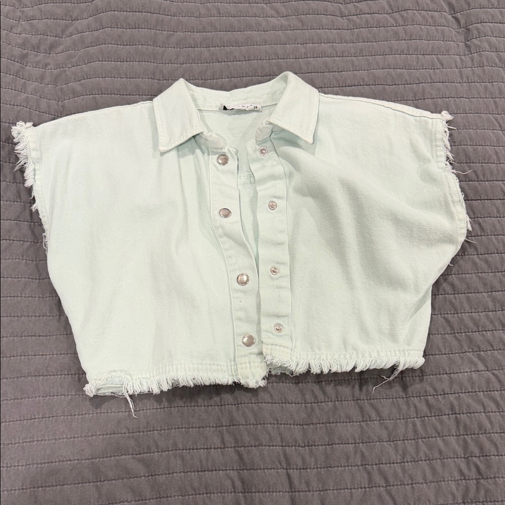 Mint Green Sleeveless Button-Up Crop Top